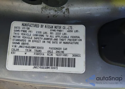 2008 Infiniti G37 Sport z USA, uszkodzony, nr VIN JNKCV64E48M130972